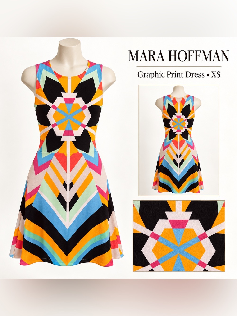 Mara Hoffman XS Colorful Geometric Print Sleeveless Fit & Flare Dress